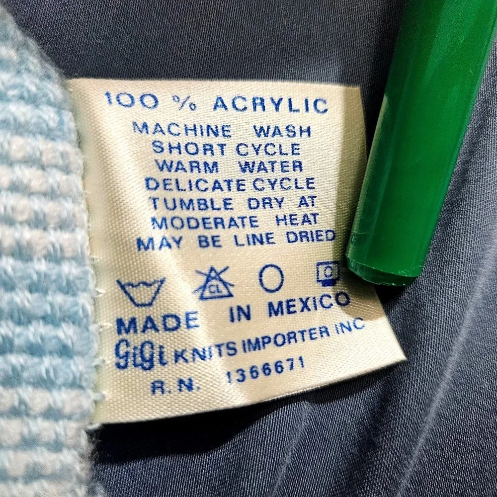 Vintage Knit Blanket Throw Baby Infant Blue White Boy Houndstooth Squares 48